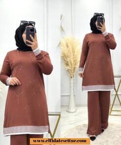 Tesettür iki iplik kristal takım