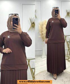 Tesettür scuba broş etekli takım