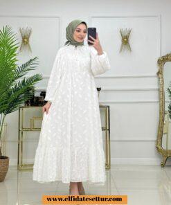 Şifon kumaş yaprak desen elbise