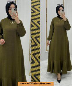 Jakarlı saten kumaş yankı elbise