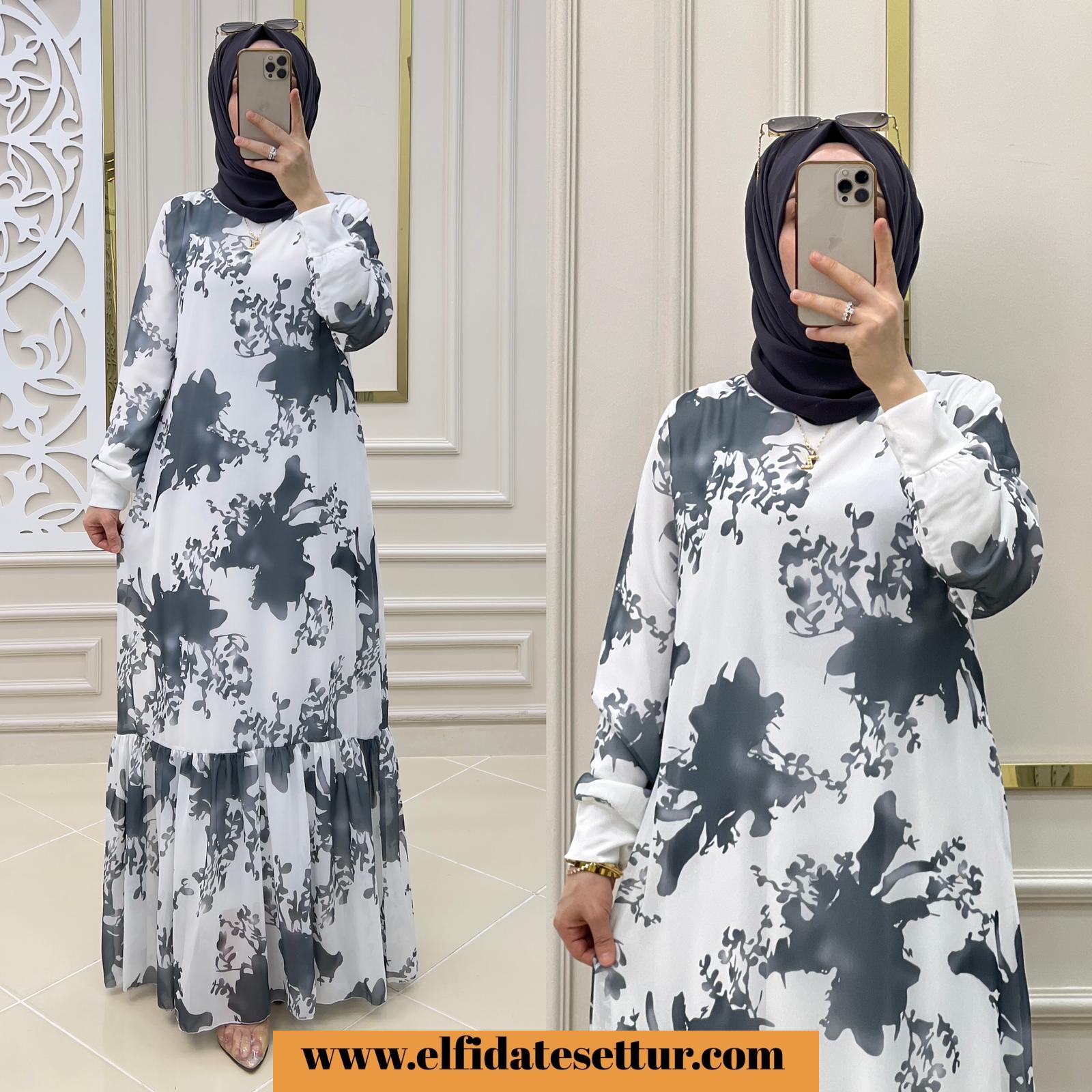 Şifon kumaş mürekkep elbise - Görsel 3