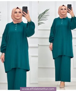 Balon kol zarif triko kumaş takım