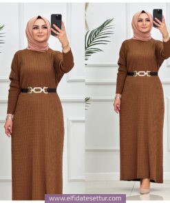 Saç örgü kumaş triko helen elbise