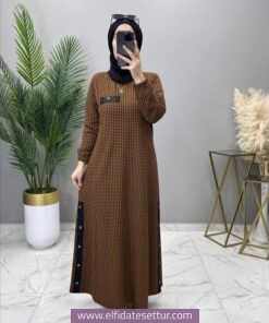 Kazayağı ekose kumaş azra elbise