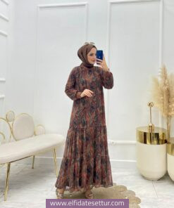 Şifon kumaş şal desen elbise