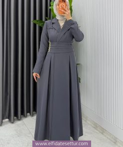Hülya Premium Ferace Elbise Çift Taraflı Double Krep
