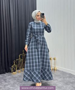 Ekose Desenli Pamuklu Elbise