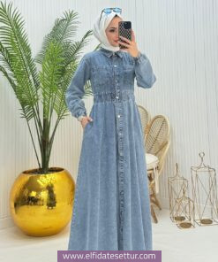 Pervin Düğmeli Kot Elbise