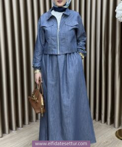 Tensel kumaş ceketli etek takim