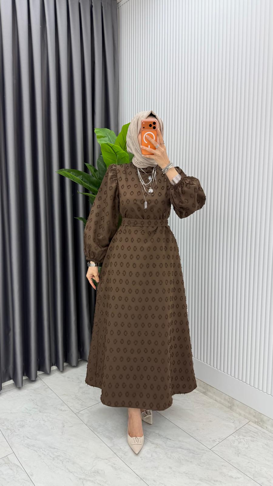 Premium Seyhan Ponpon Krep Elbise - Görsel 15