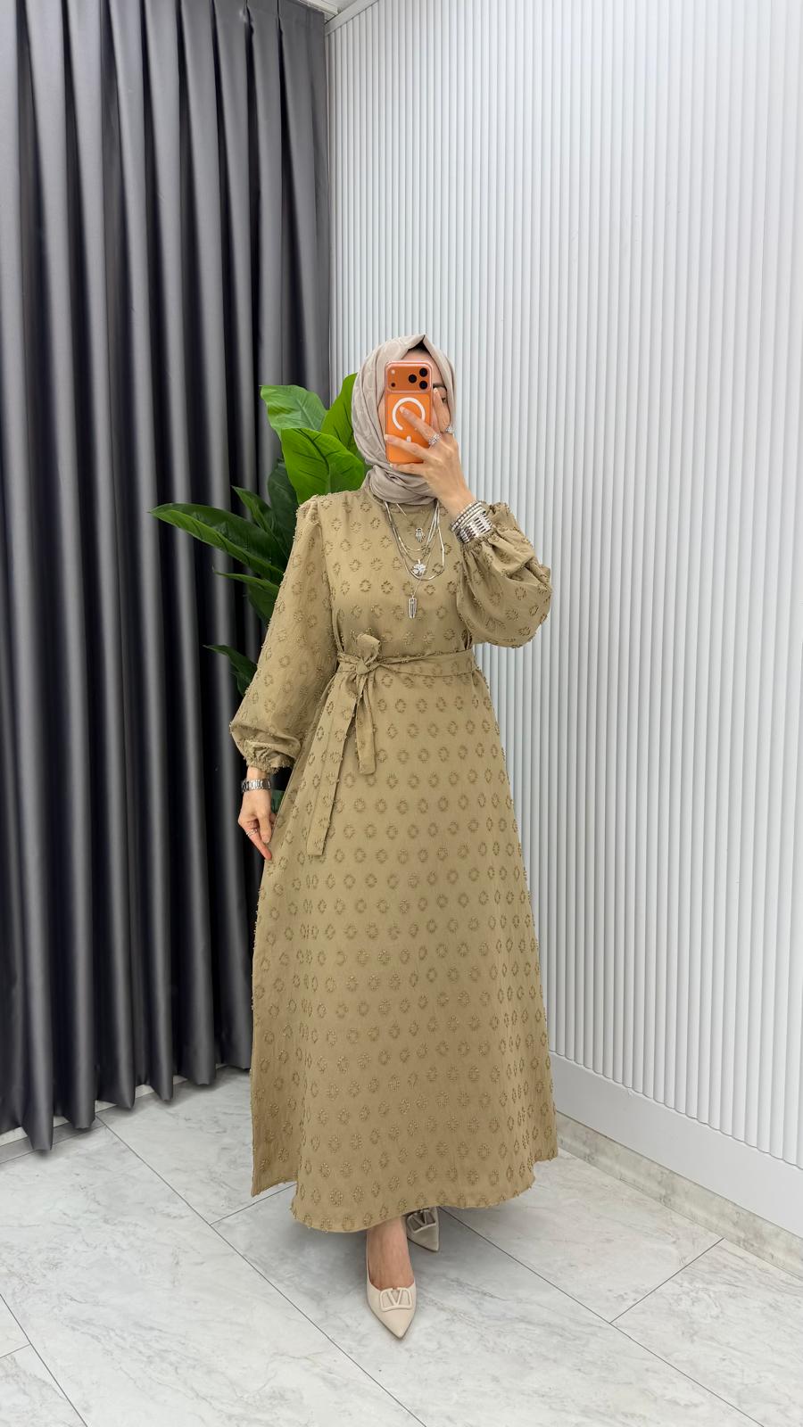Premium Seyhan Ponpon Krep Elbise - Görsel 9
