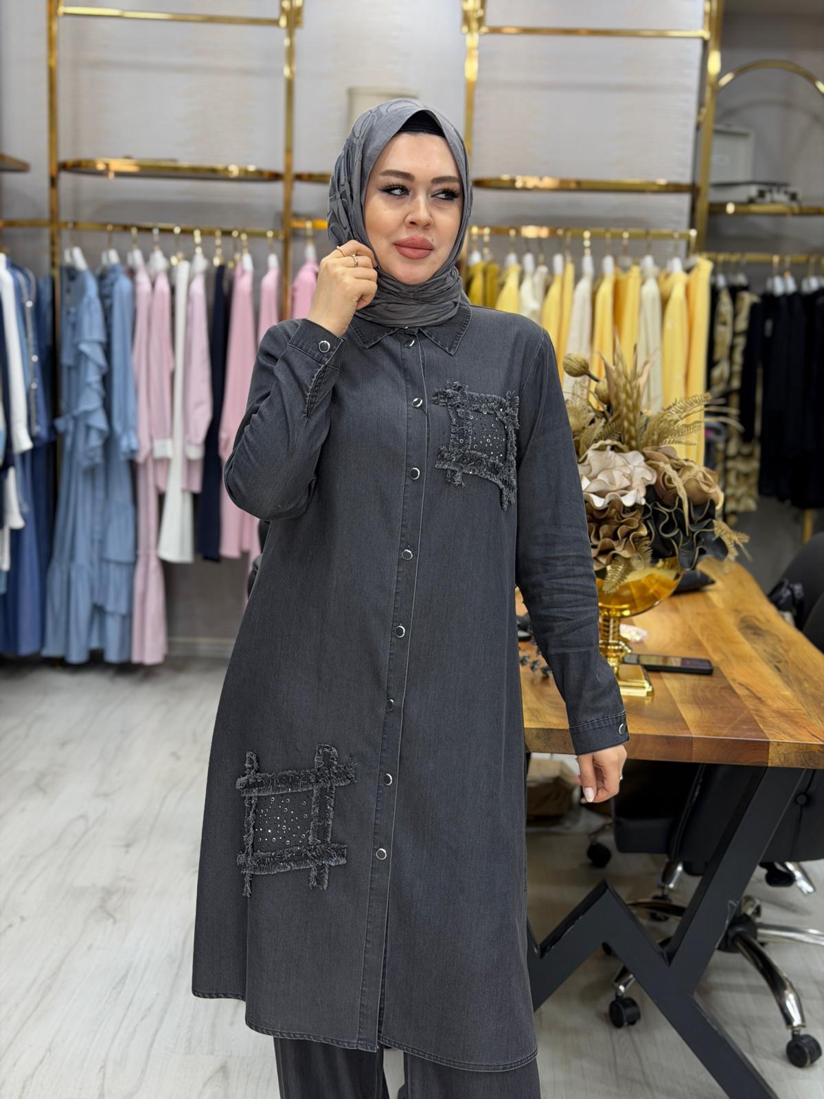 Tensel Kot Düğmeli Buğçe İkili Takım - Görsel 3