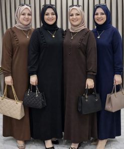 Büyük Beden İthal Ayrobin Kumaş Sedef Tesettür Elbise