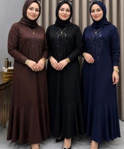 Hüma Taşlı Deri Detaylı Elbise