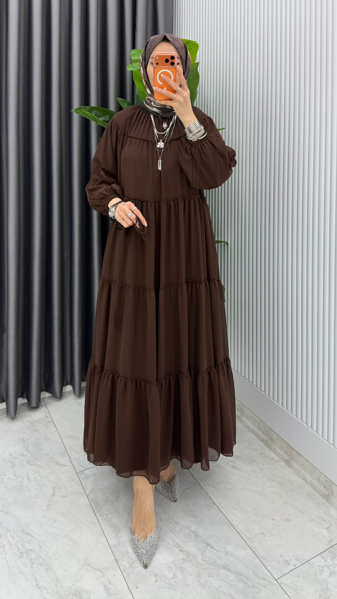 Premium Güzide Tesettür Şifon Elbise - Görsel 9