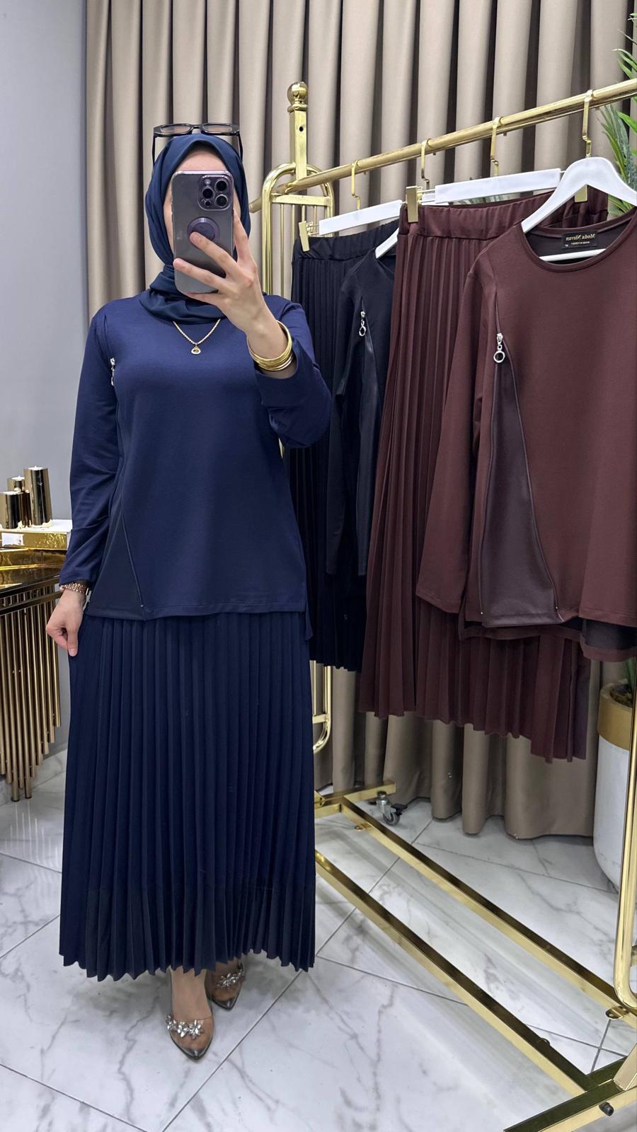 Hale Pamuklu Kristal Belis Tesettür Etekli Takım - Görsel 6