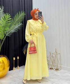 Bebe Yaka Kemerli Betty Tesettür Elbise