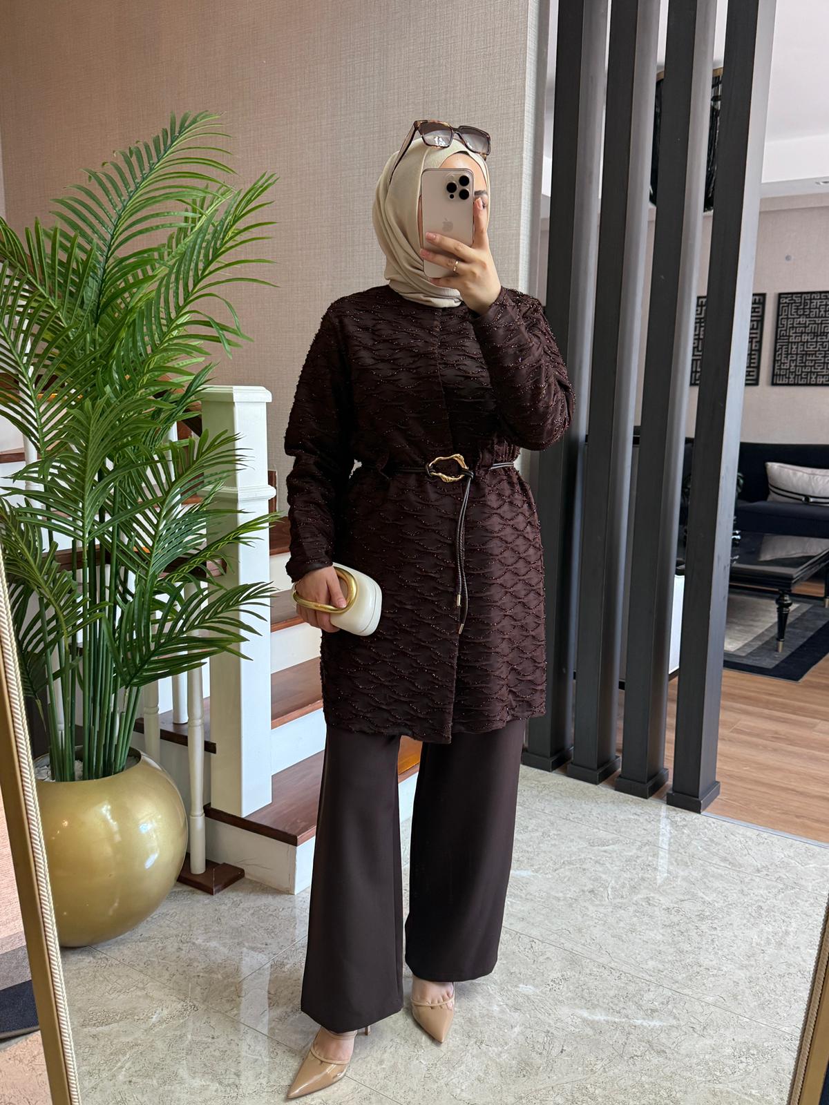 Ella Double Krep Ceketli Tesettür Takım - Görsel 17